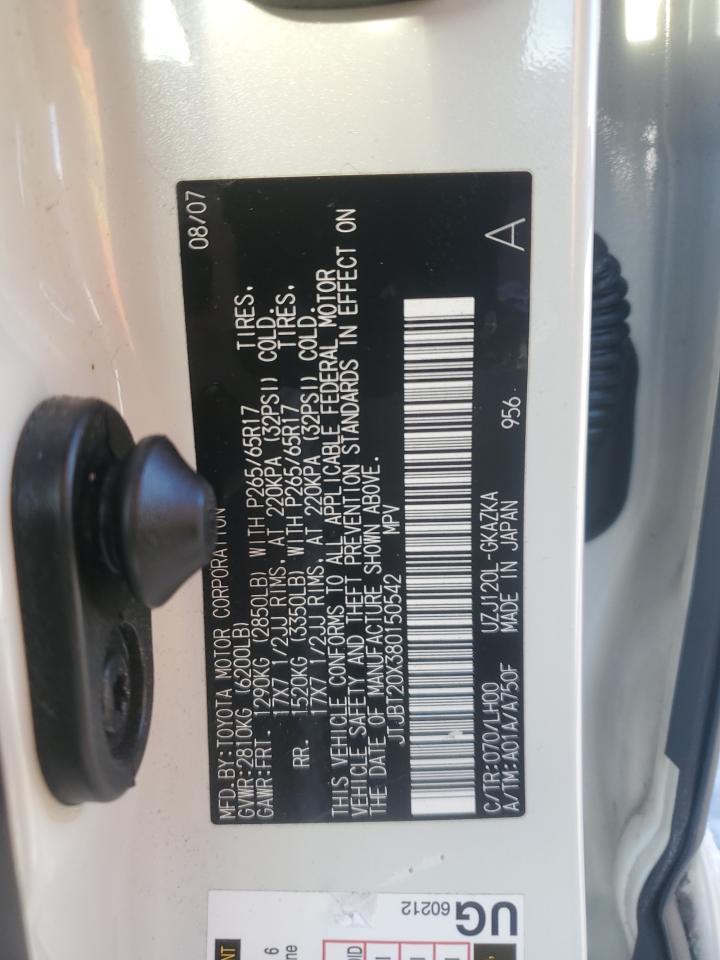 2008 Lexus GX VIN JTJBT20X380150542 Copart auction photo, front end damage thumbnail 13