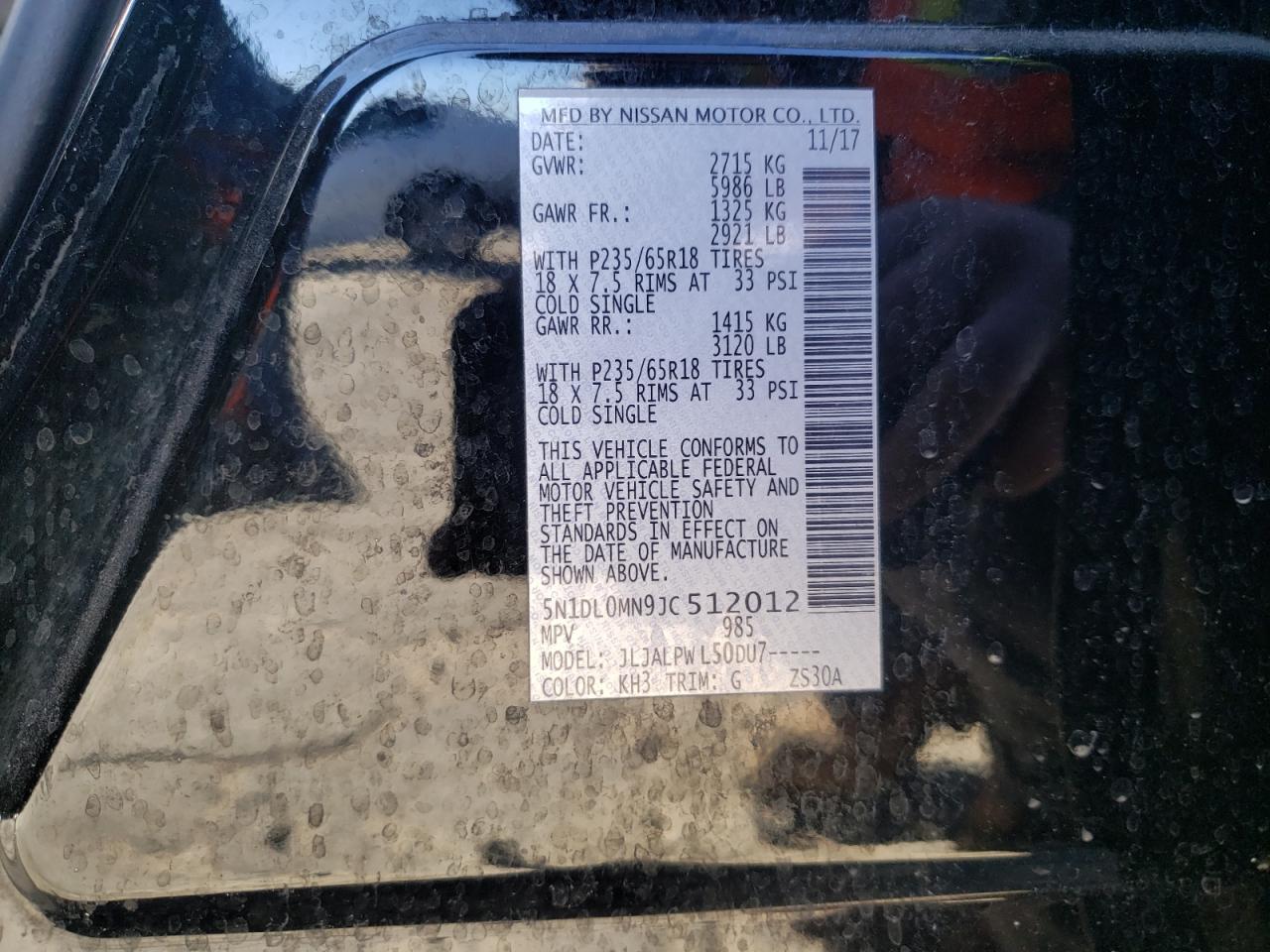 2018 Infiniti QX60 VIN 5N1DL0MN9JC512012 Copart auction photo, front end / side damage thumbnail 14