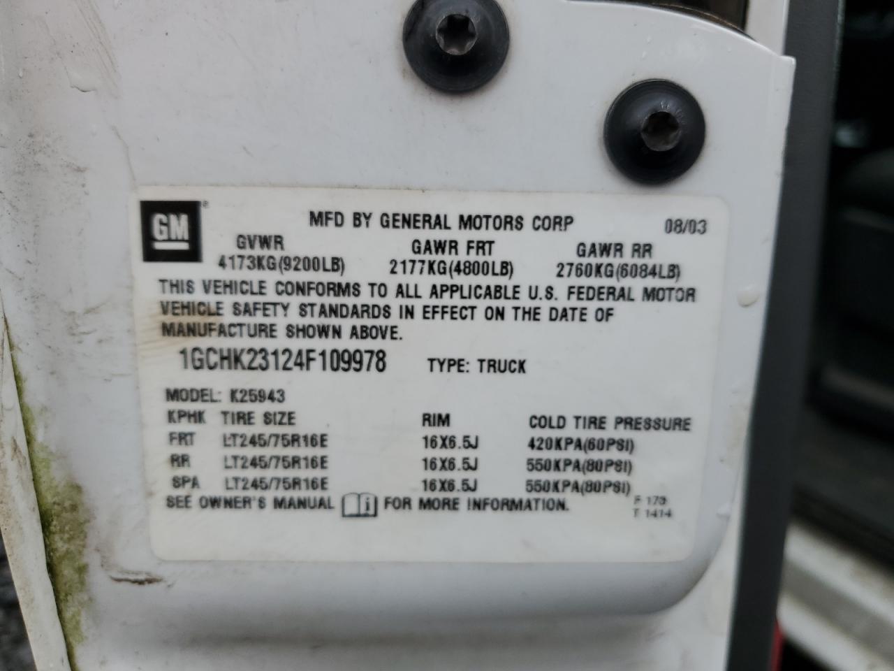 2004 Chevrolet Silverado VIN 1GCHK23124F109978 Copart auction photo, front end damage thumbnail 13
