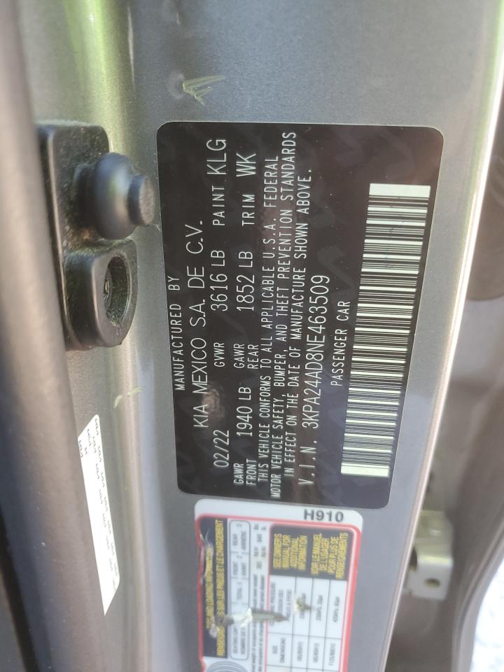 2022 KIA Rio VIN 3KPA24AD8NE463509 Copart auction photo, front end / minor dent/scratches damage thumbnail 15