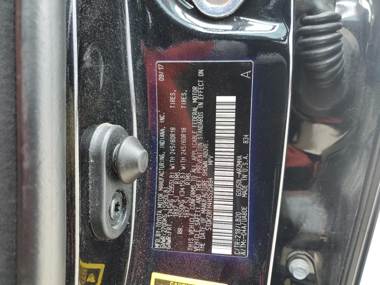 2017 Toyota Highlander VIN 5TDKZRFH4HS525894 Copart auction photo, side / front end damage thumbnail 13