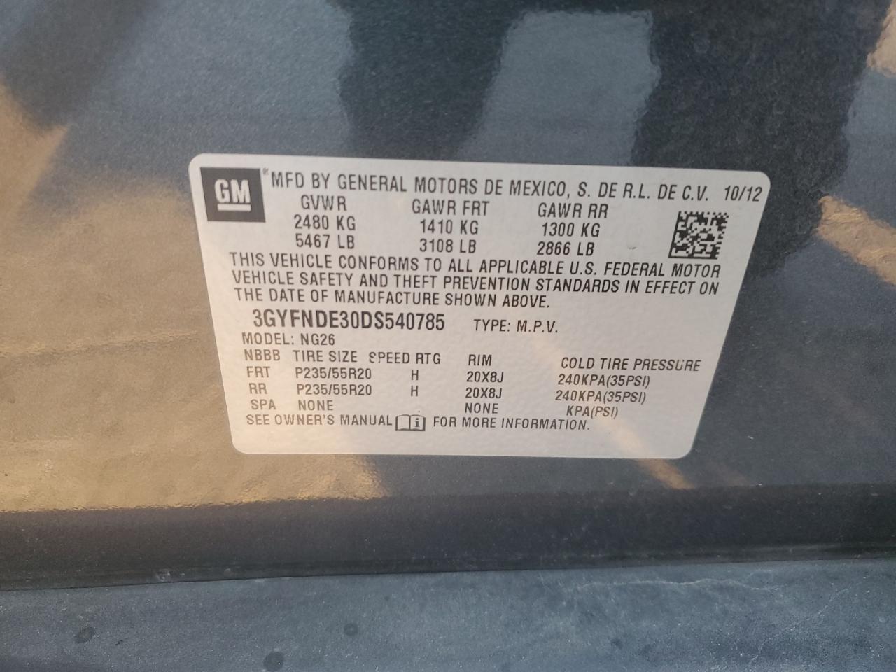 2013 Cadillac SRX VIN 3GYFNDE30DS540785 Copart auction photo, front end damage thumbnail 15