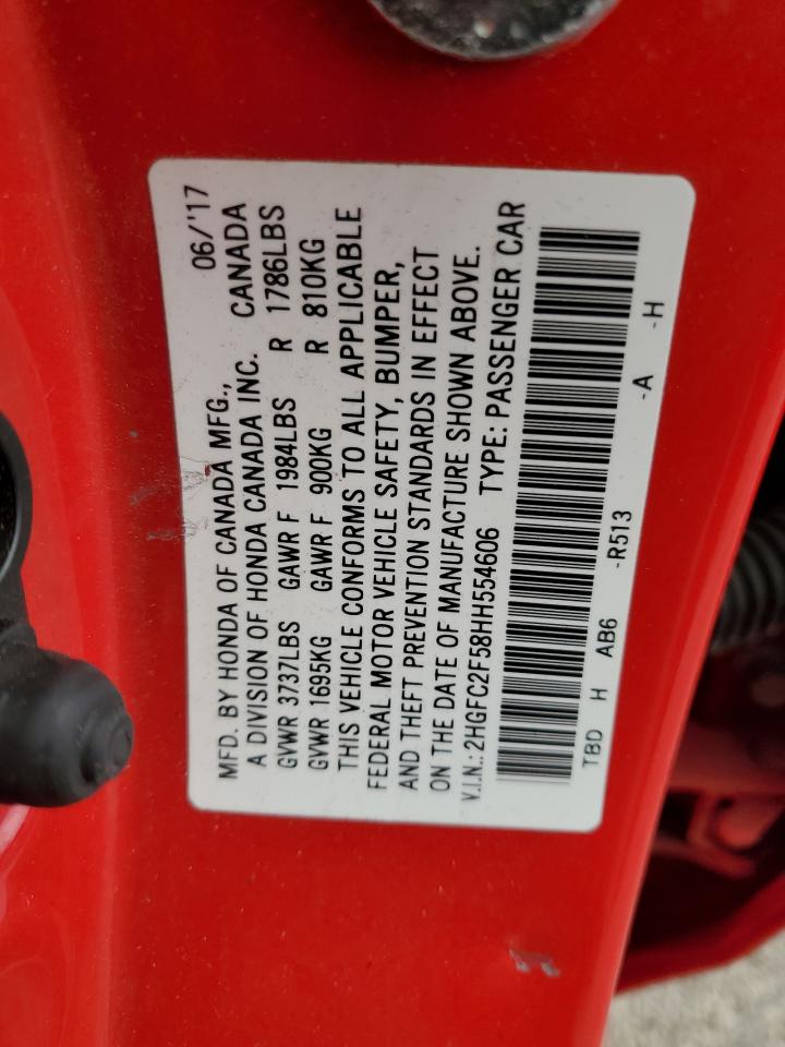 2017 Honda Civic VIN 2HGFC2F58HH554606 Copart auction photo, rear end / side damage thumbnail 14