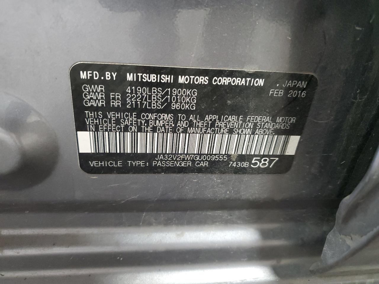 2016 Mitsubishi Lancer VIN JA32V2FW7GU009555 Copart auction photo, front end damage thumbnail 13