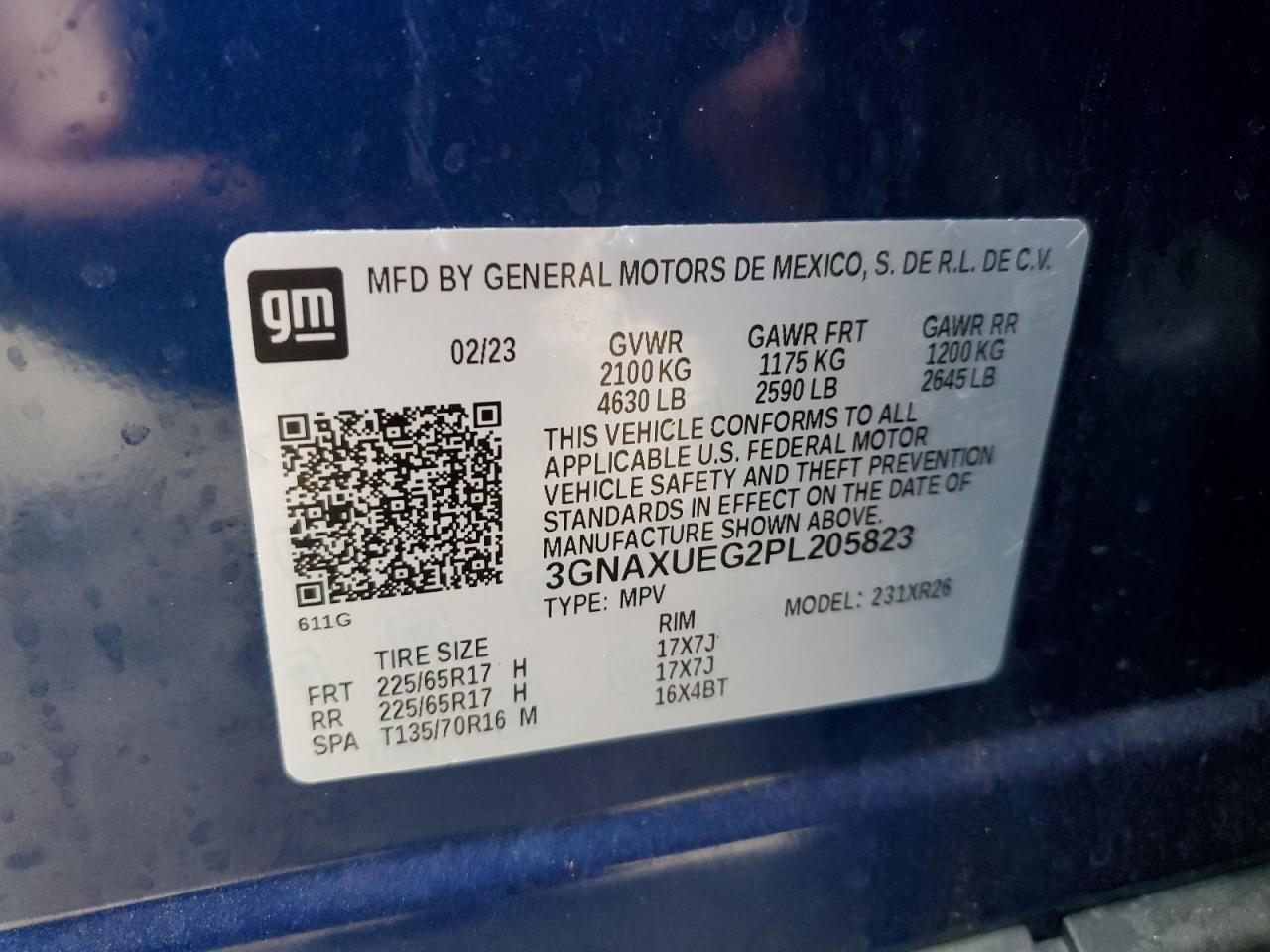 2023 Chevrolet Equinox VIN 3GNAXUEG2PL205823 Copart auction photo, side / front end damage thumbnail 13