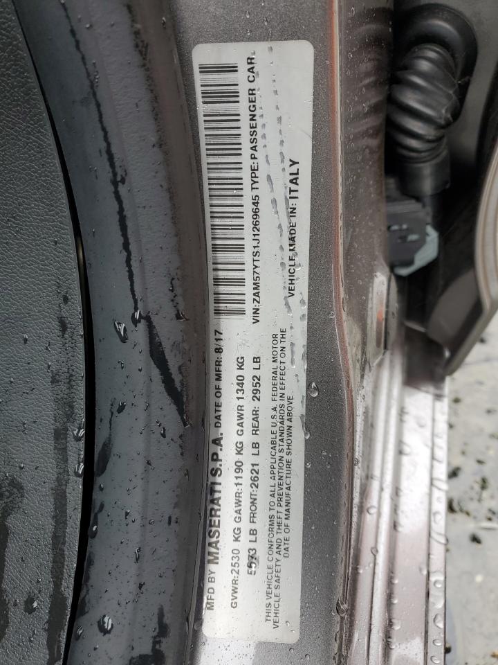 2018 Maserati Ghibli VIN ZAM57YTS1J1269645 Copart auction photo, front end damage thumbnail 13