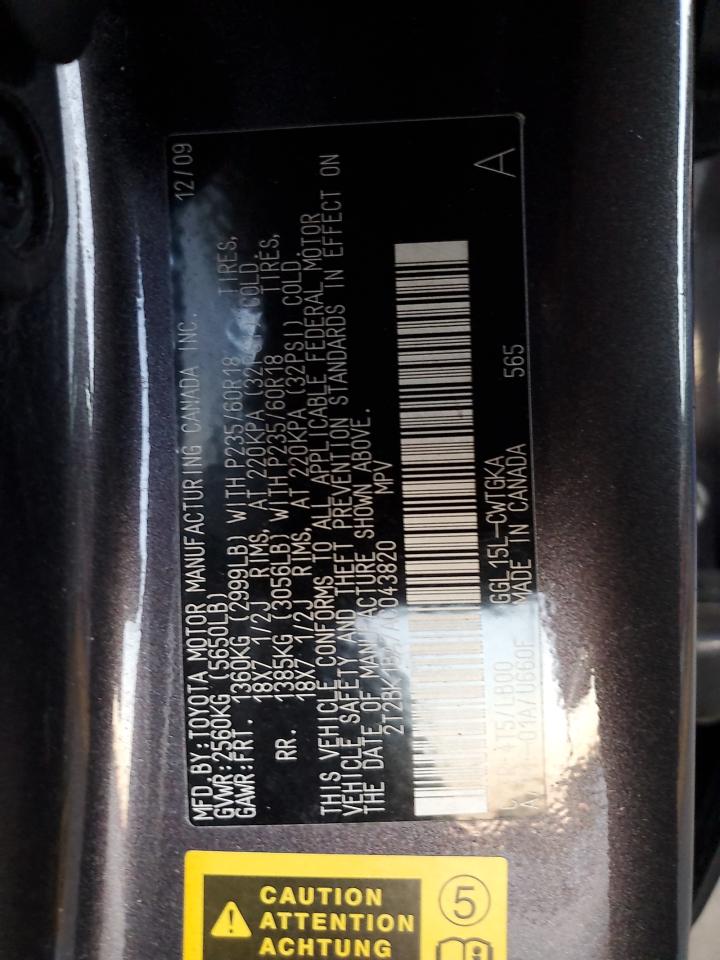 2010 Lexus RX VIN 2T2BK1BA7AC043820 Copart auction photo, rollover damage thumbnail 12