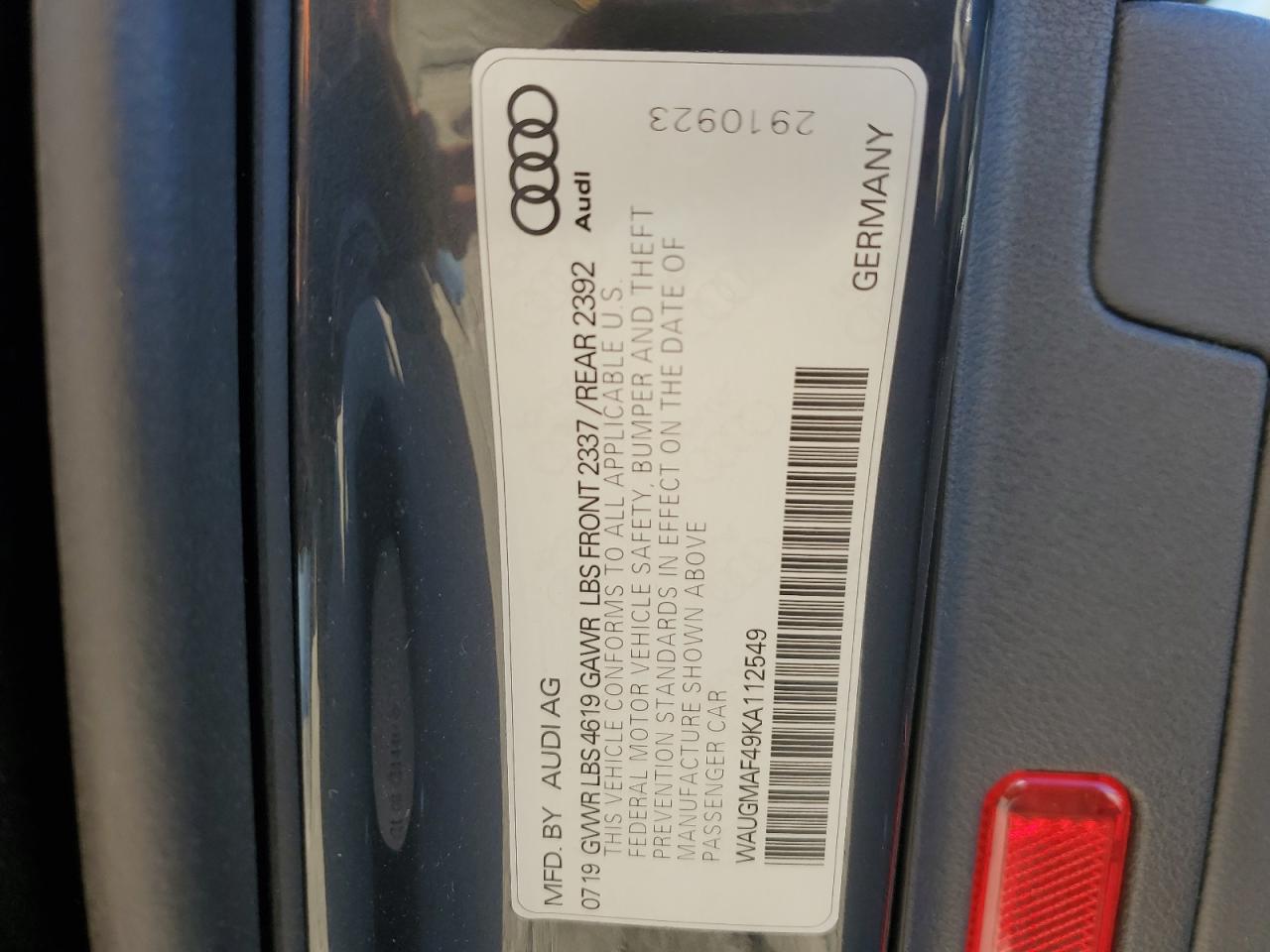 2019 Audi A4 VIN WAUGMAF49KA112549 Copart auction photo, front end / minor dent/scratches damage thumbnail 14