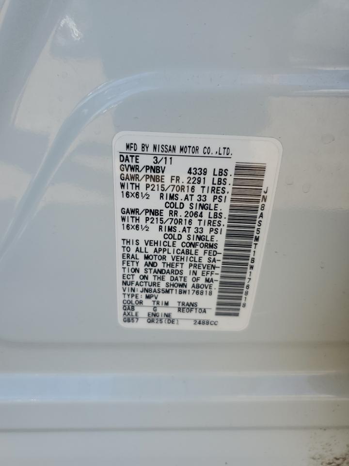 2011 Nissan Rogue VIN JN8AS5MT1BW176818 Copart auction photo, front end damage thumbnail 13