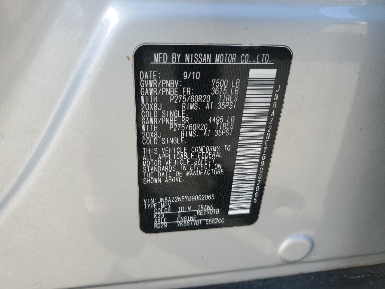 2011 Infiniti QX56 VIN JN8AZ2NE7B9002065 Copart auction photo, front end / mechanical damage thumbnail 13