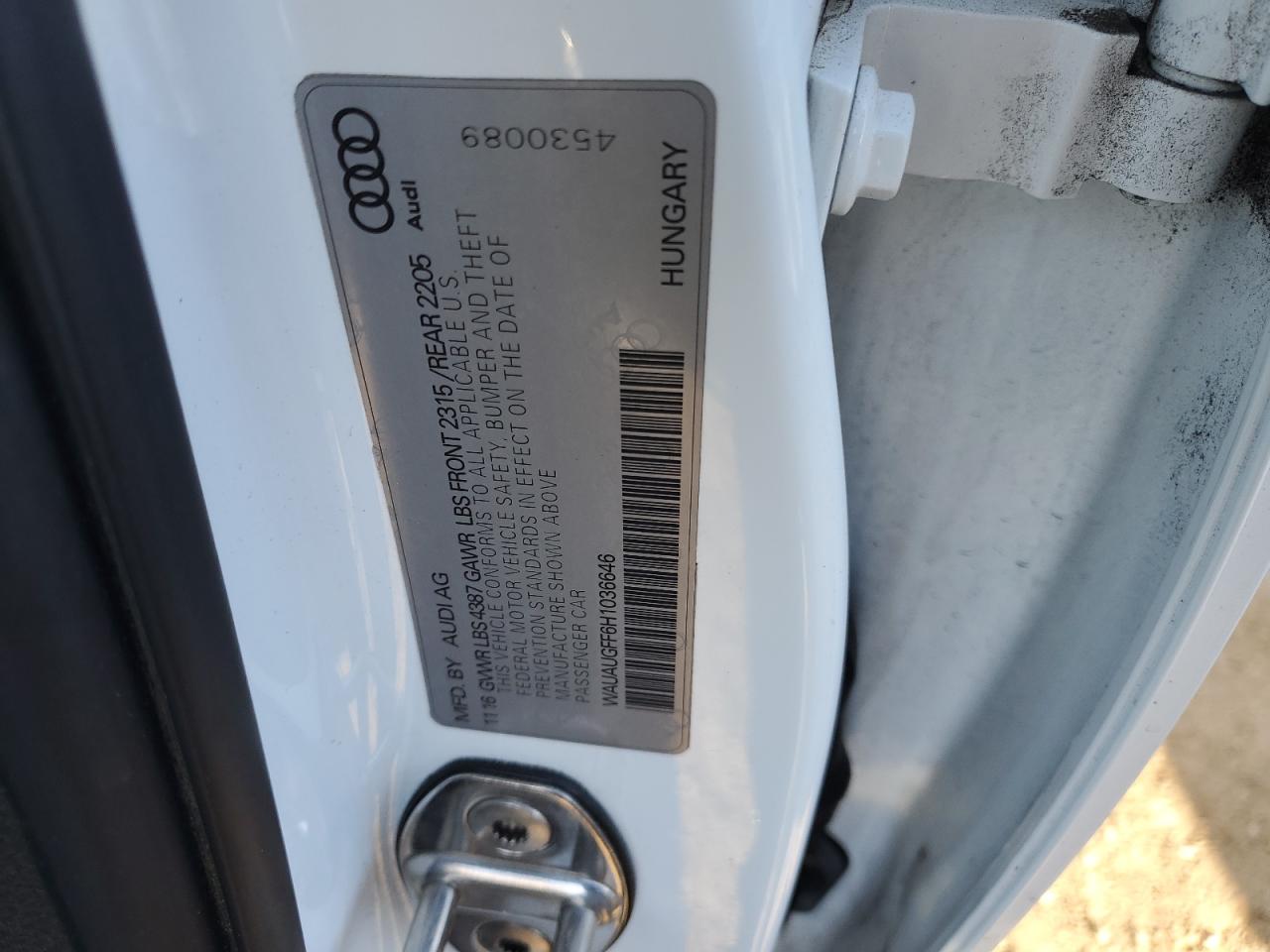 2017 Audi A3 VIN WAUAUGFF6H1036646 Copart auction photo, front end damage thumbnail 12