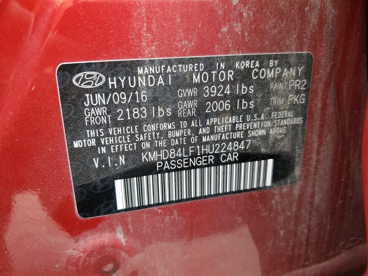 2017 Hyundai Elantra VIN KMHD84LF1HU224847 Copart auction photo, front end / minor dent/scratches damage thumbnail 12