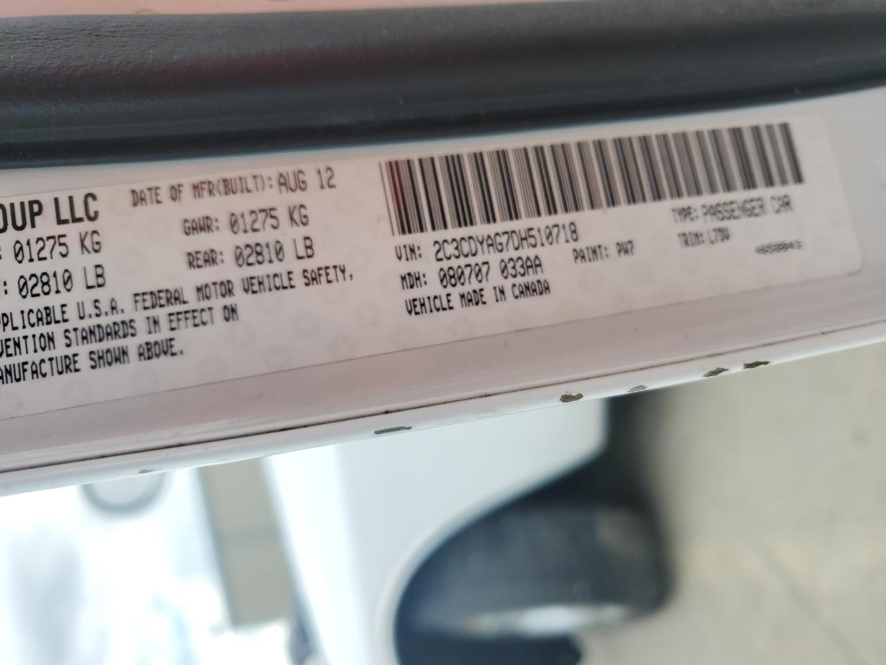 2013 Dodge Challenger VIN 2C3CDYAG7DH510718 Copart auction photo, all over damage thumbnail 13