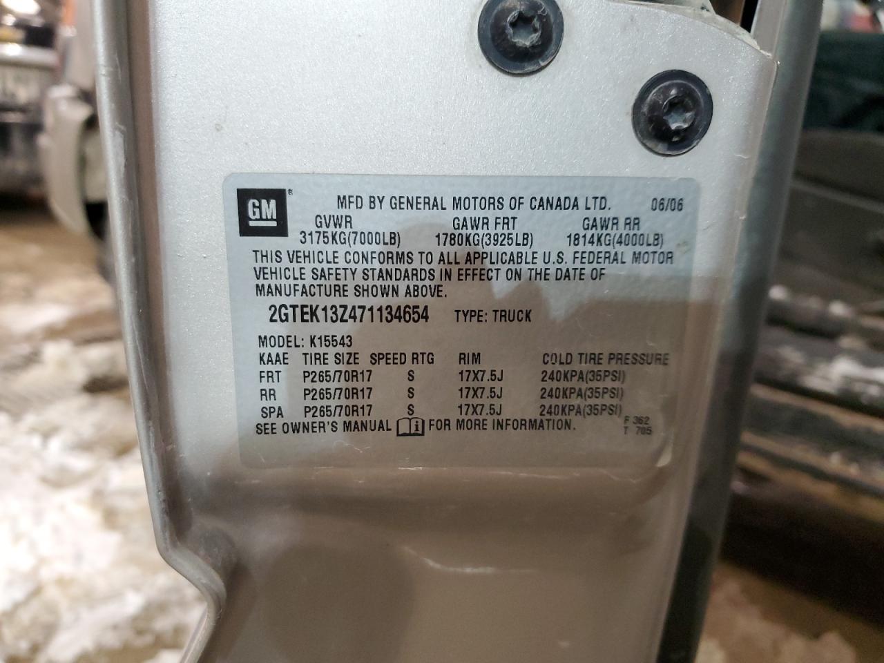 2007 GMC Sierra VIN 2GTEK13Z471134654 Copart auction photo, front end damage thumbnail 12