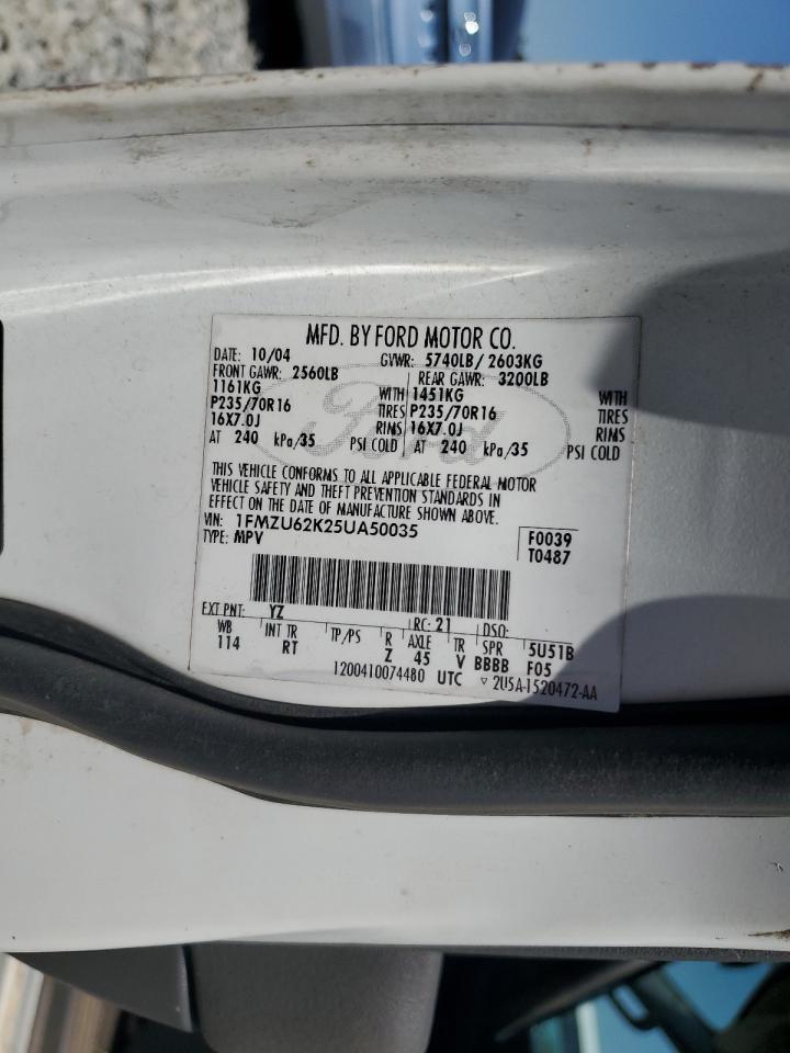 2005 Ford Explorer VIN 1FMZU62K25UA50035 Copart auction photo, front end damage thumbnail 13