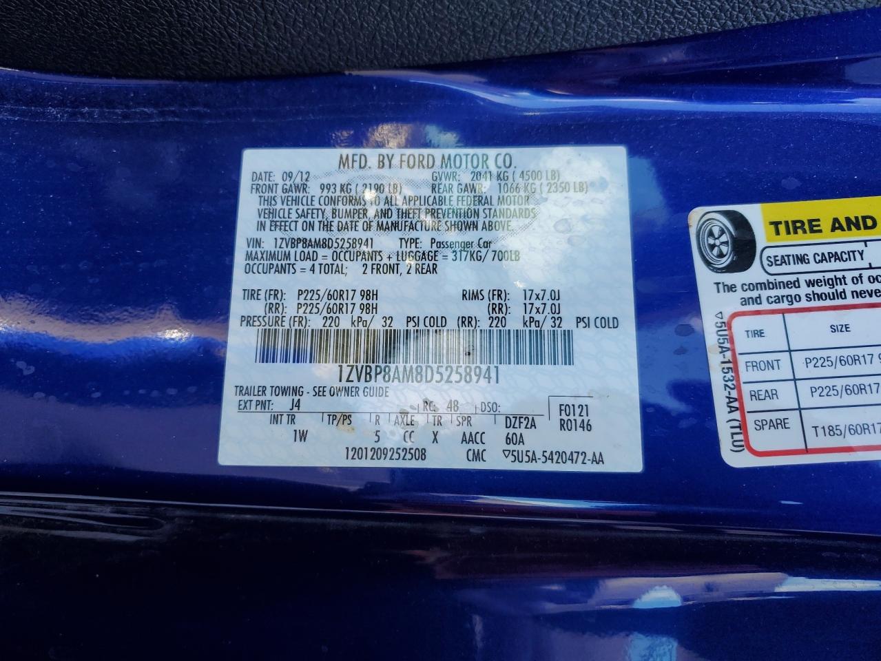 2013 Ford Mustang VIN 1ZVBP8AM8D5258941 Copart auction photo, front end damage thumbnail 12