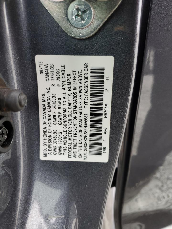 2015 Honda Civic VIN 2HGFB2F78FH556681 Copart auction photo, front end damage thumbnail 15