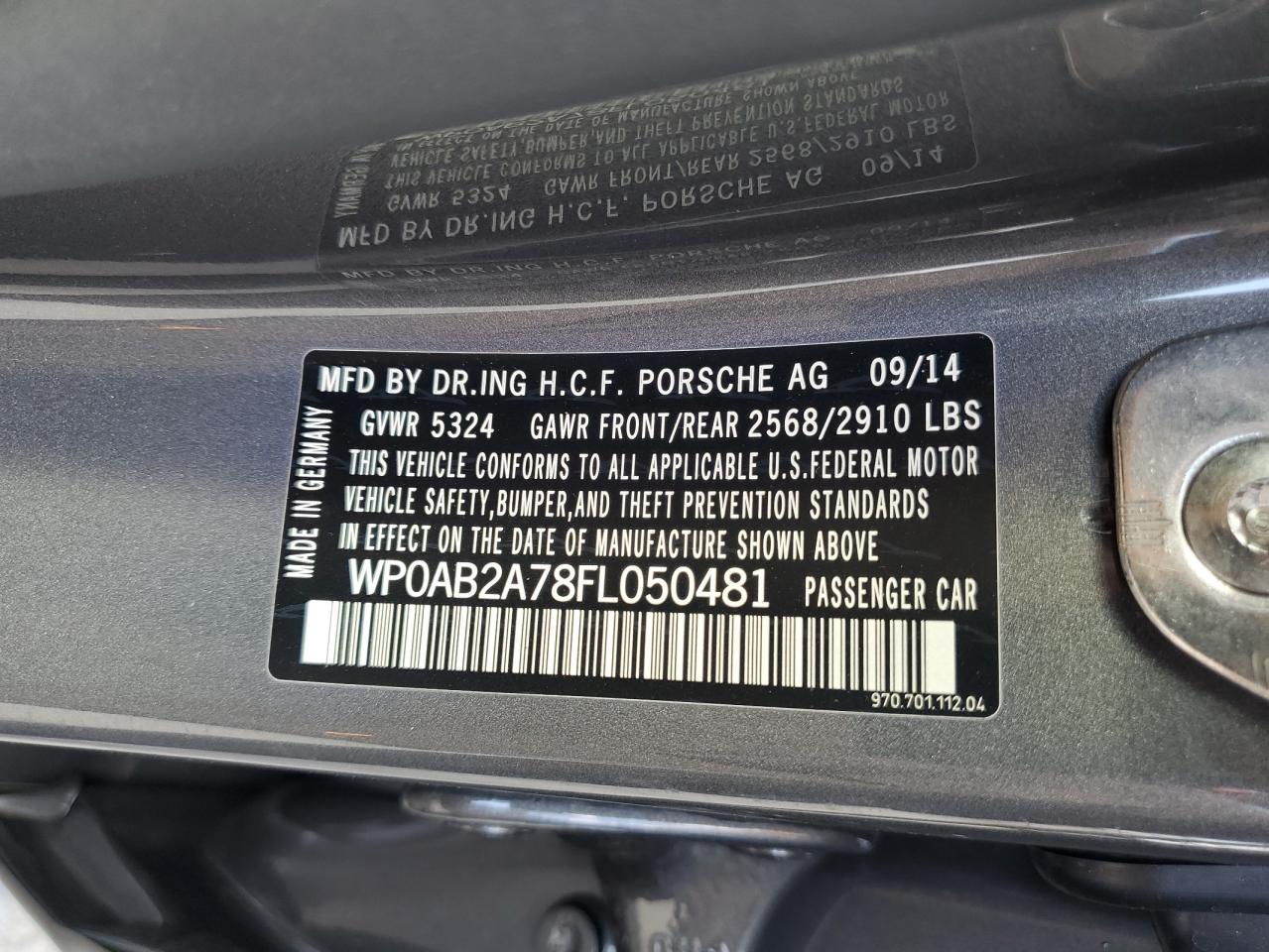 2015 Porsche Panamera VIN WP0AB2A78FL050481 Copart auction photo, mechanical damage thumbnail 12