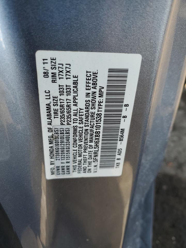 2011 Honda Odyssey VIN 5FNRL5H6XBB101538 Copart auction photo, side damage thumbnail 13