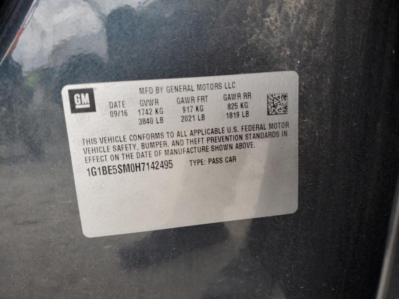 2017 Chevrolet Cruze VIN 1G1BE5SM0H7142495 Copart auction photo, rear end damage thumbnail 12