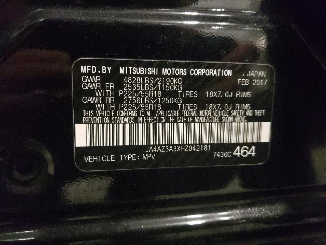 2017 Mitsubishi Outlander VIN JA4AZ3A3XHZ042181 Copart auction photo, front end damage thumbnail 13
