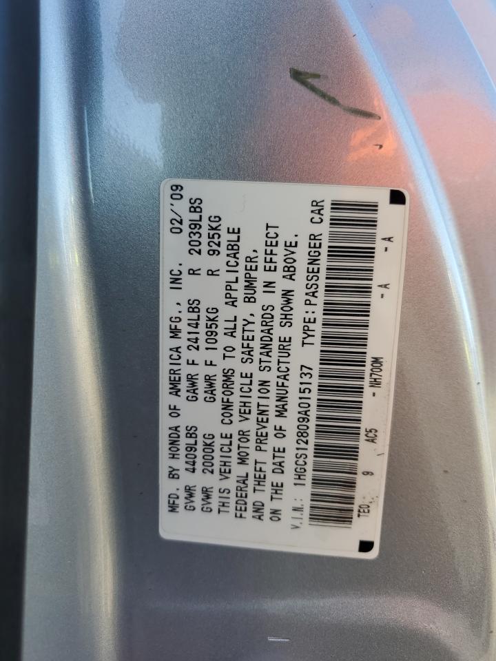 2009 Honda Accord VIN 1HGCS12809A015137 Copart auction photo, front end damage thumbnail 14