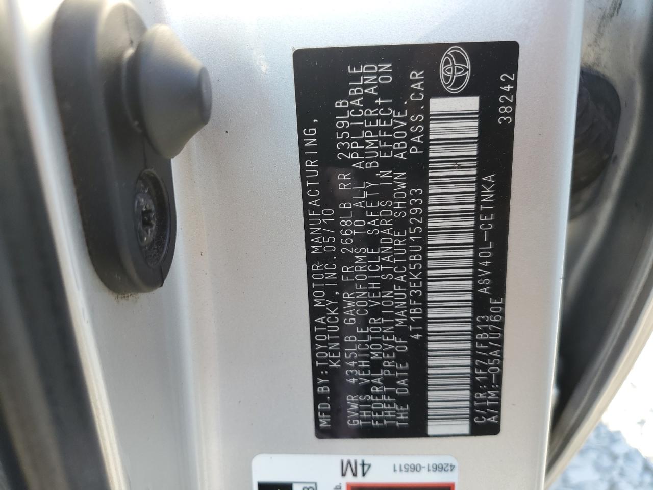 2011 Toyota Camry VIN 4T1BF3EK5BU152933 Copart auction photo, front end / minor dent/scratches damage thumbnail 12