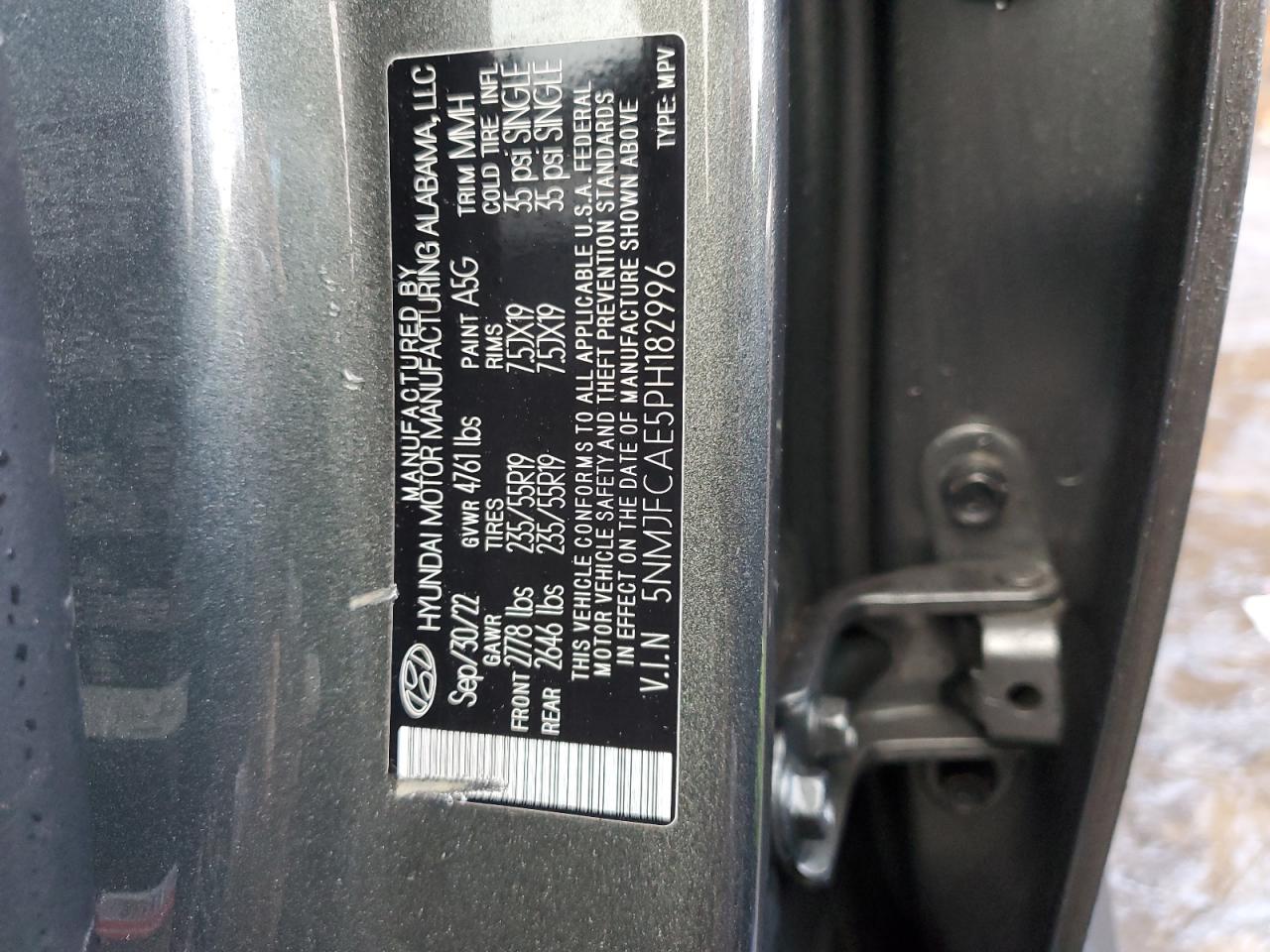 2023 Hyundai Tucson VIN 5NMJFCAE5PH182996 Copart auction photo, all over / front end damage thumbnail 15