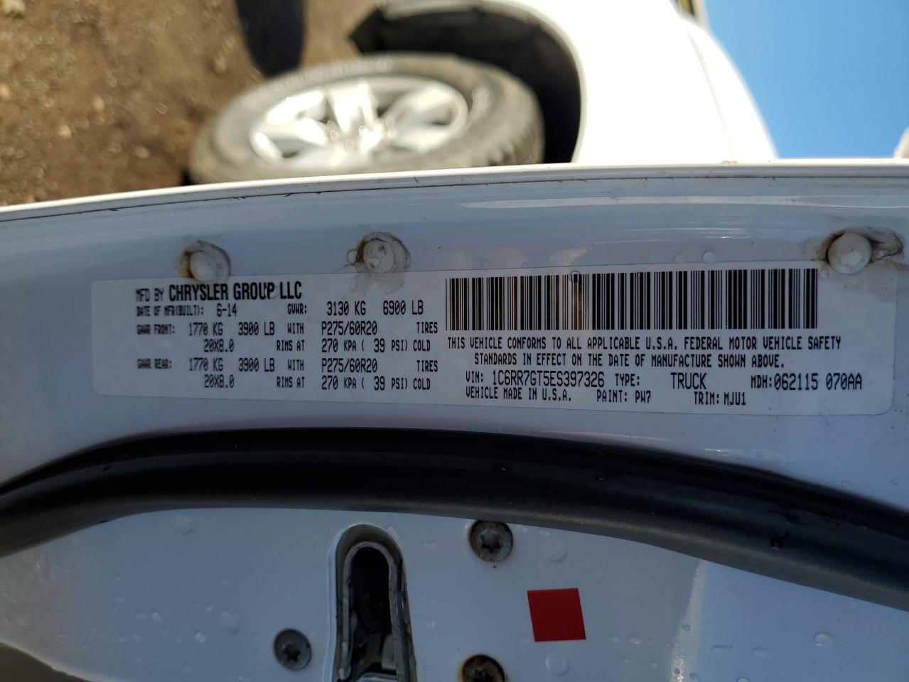 2014 RAM 1500 VIN 1C6RR7GT5ES397326 Copart auction photo, side damage thumbnail 14