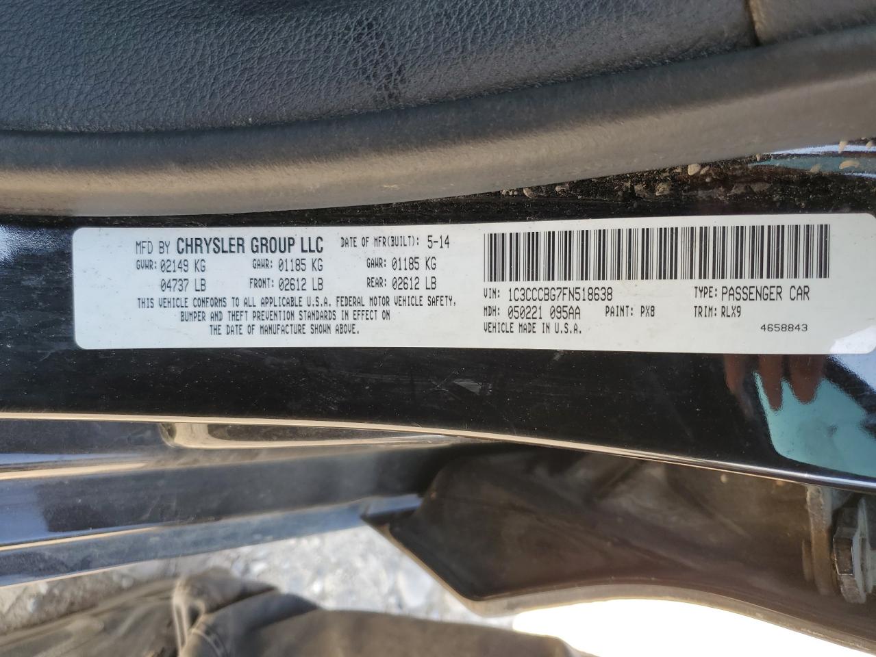 2015 Chrysler 200 VIN 1C3CCCBG7FN518638 Copart auction photo, side damage thumbnail 12