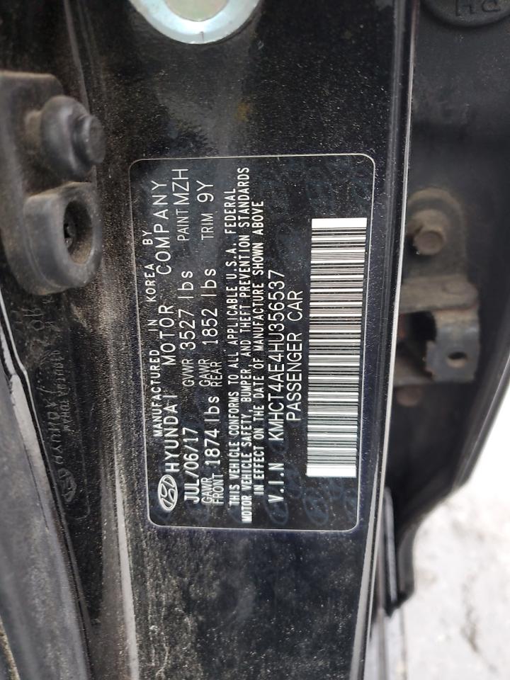 2017 Hyundai Accent VIN KMHCT4AE4HU356537 Copart auction photo, front end / side damage thumbnail 12