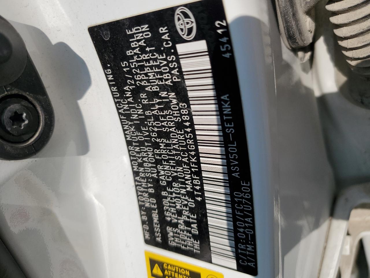 2016 Toyota Camry VIN 4T4BF1FK4GR544883 Copart auction photo, all over / front end damage thumbnail 12