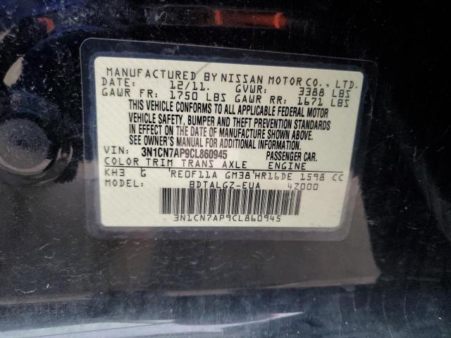 2012 Nissan Versa VIN 3N1CN7AP9CL860945 Copart auction photo, rear end / minor dent/scratches damage thumbnail 12
