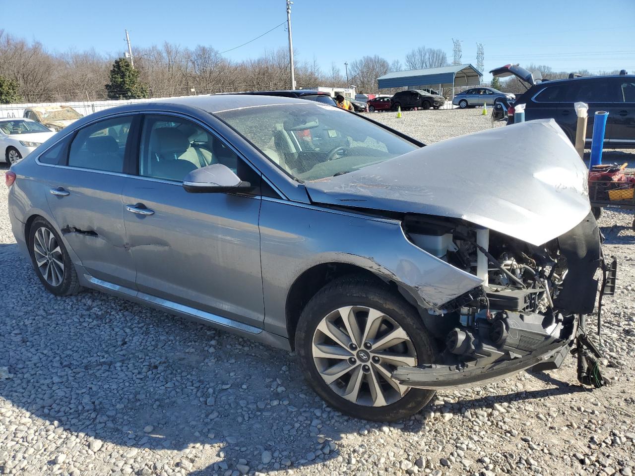 2015 Hyundai Sonata VIN 5NPE34AF7FH085776 Copart auction photo, front end / side damage thumbnail 4