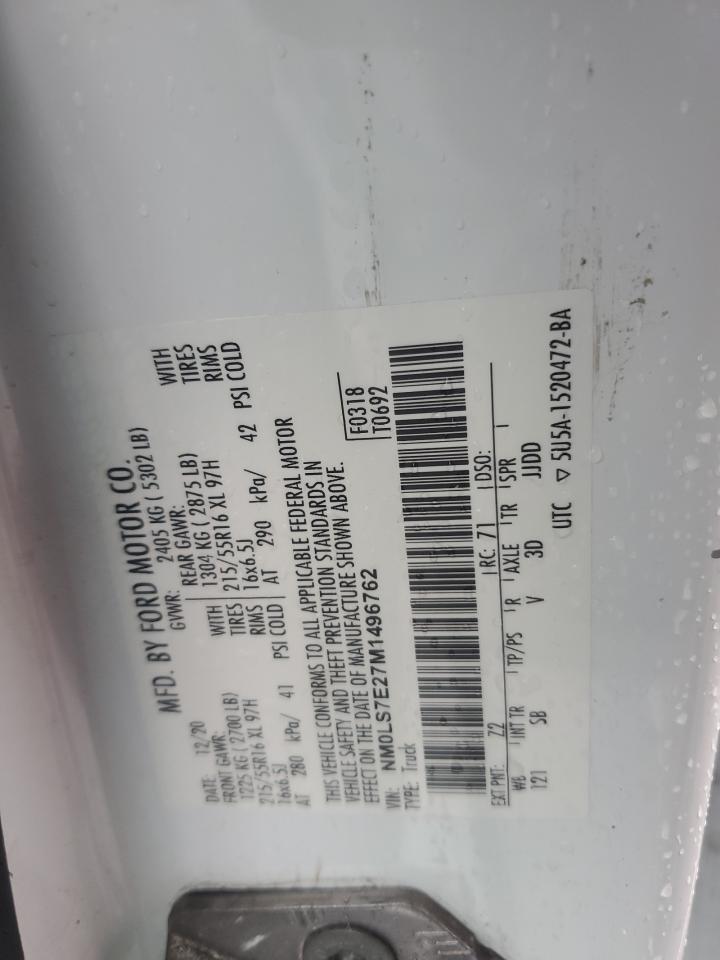2021 Ford Transit VIN NM0LS7E27M1496762 Copart auction photo, normal wear damage thumbnail 13