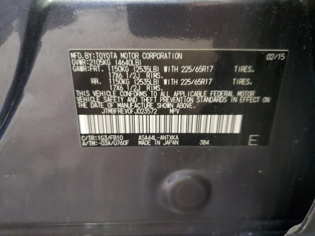 2015 Toyota RAV 4 VIN JTMBFREV0FJ023572 Copart auction photo, front end damage thumbnail 13