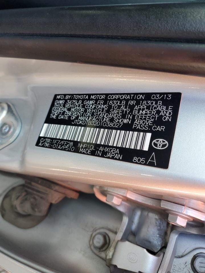 2013 Toyota Prius VIN JTDKDTB32D1038027 Copart auction photo, rear end / frame damage damage thumbnail 13