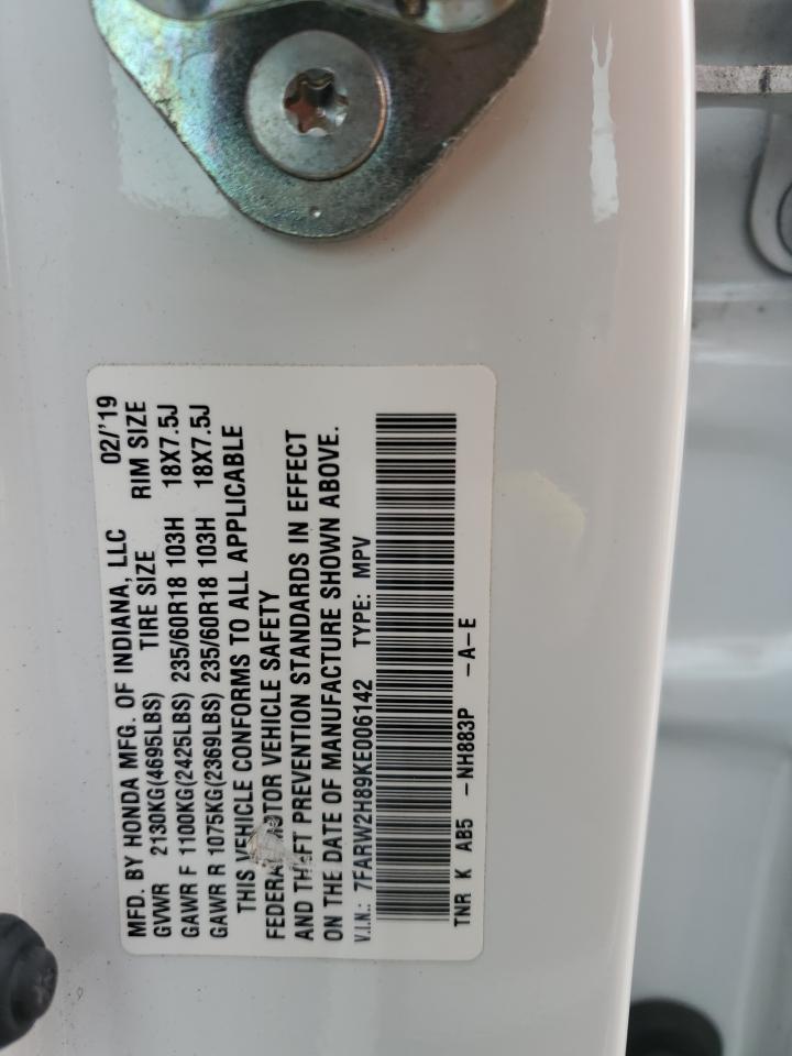 2019 Honda CR-V VIN 7FARW2H89KE006142 Copart auction photo, rear end damage thumbnail 15