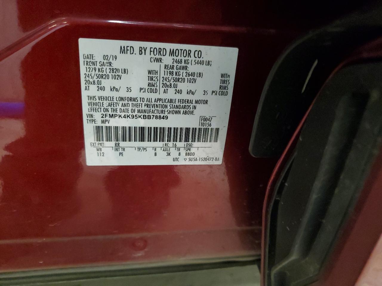 2019 Ford Edge VIN 2FMPK4K95KBB78849 Copart auction photo, front end damage thumbnail 15