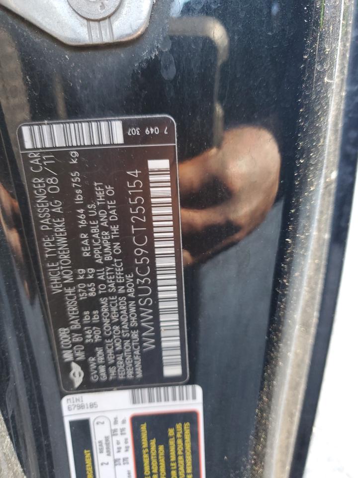 2012 MINI Cooper VIN WMWSU3C59CT255154 Copart auction photo, side / front end damage thumbnail 12