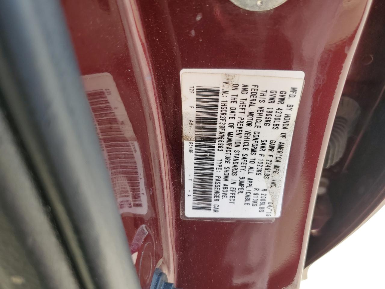 2015 Honda Accord VIN 1HGCR2F39FA156963 Copart auction photo, front end / minor dent/scratches damage thumbnail 13
