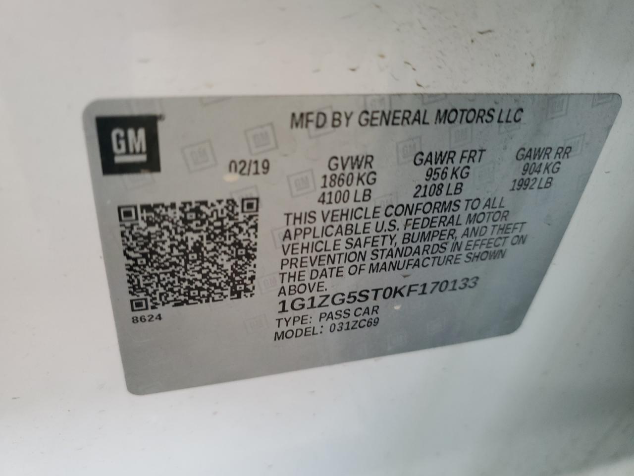 2019 Chevrolet Malibu VIN 1G1ZG5ST0KF170133 Copart auction photo, rear end / front end damage thumbnail 12
