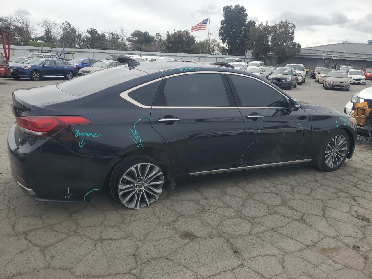 2016 Hyundai Genesis VIN KMHGN4JE1GU135133 Copart auction photo, vandalism damage thumbnail 3