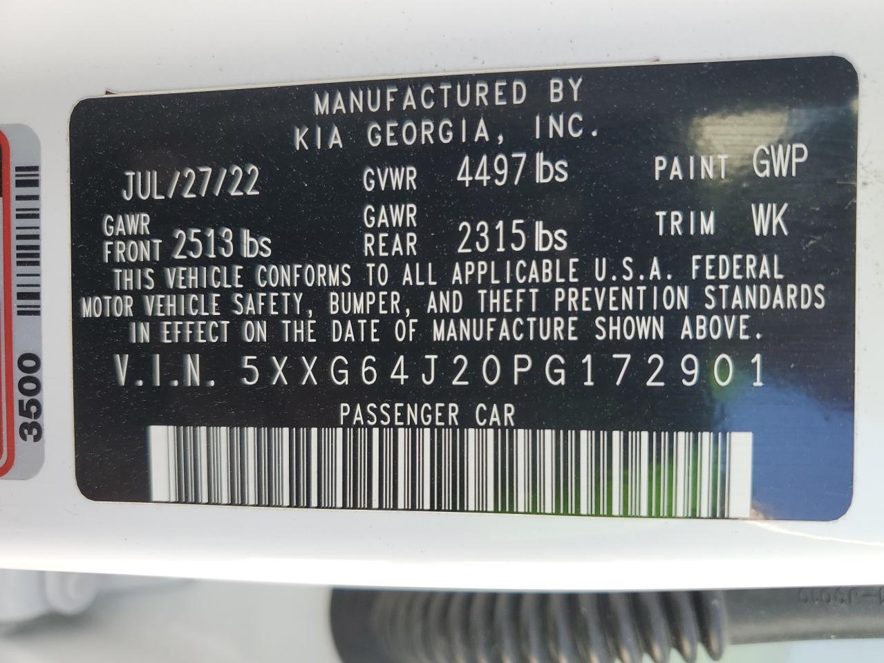 2023 KIA K5 VIN 5XXG64J20PG172901 Copart auction photo, rear end / minor dent/scratches damage thumbnail 12