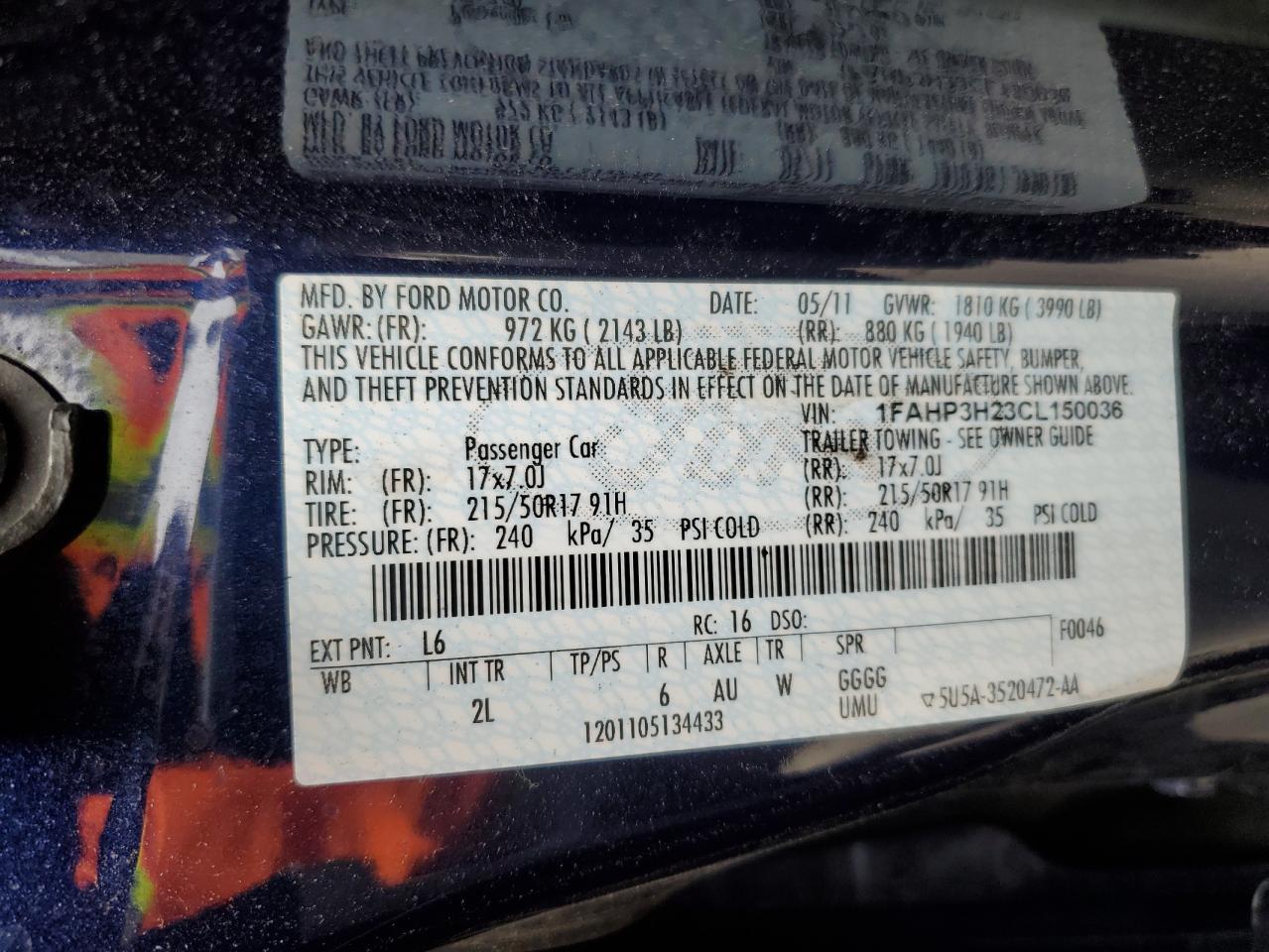 2012 Ford Focus VIN 1FAHP3H23CL150036 Copart auction photo, front end / side damage thumbnail 15