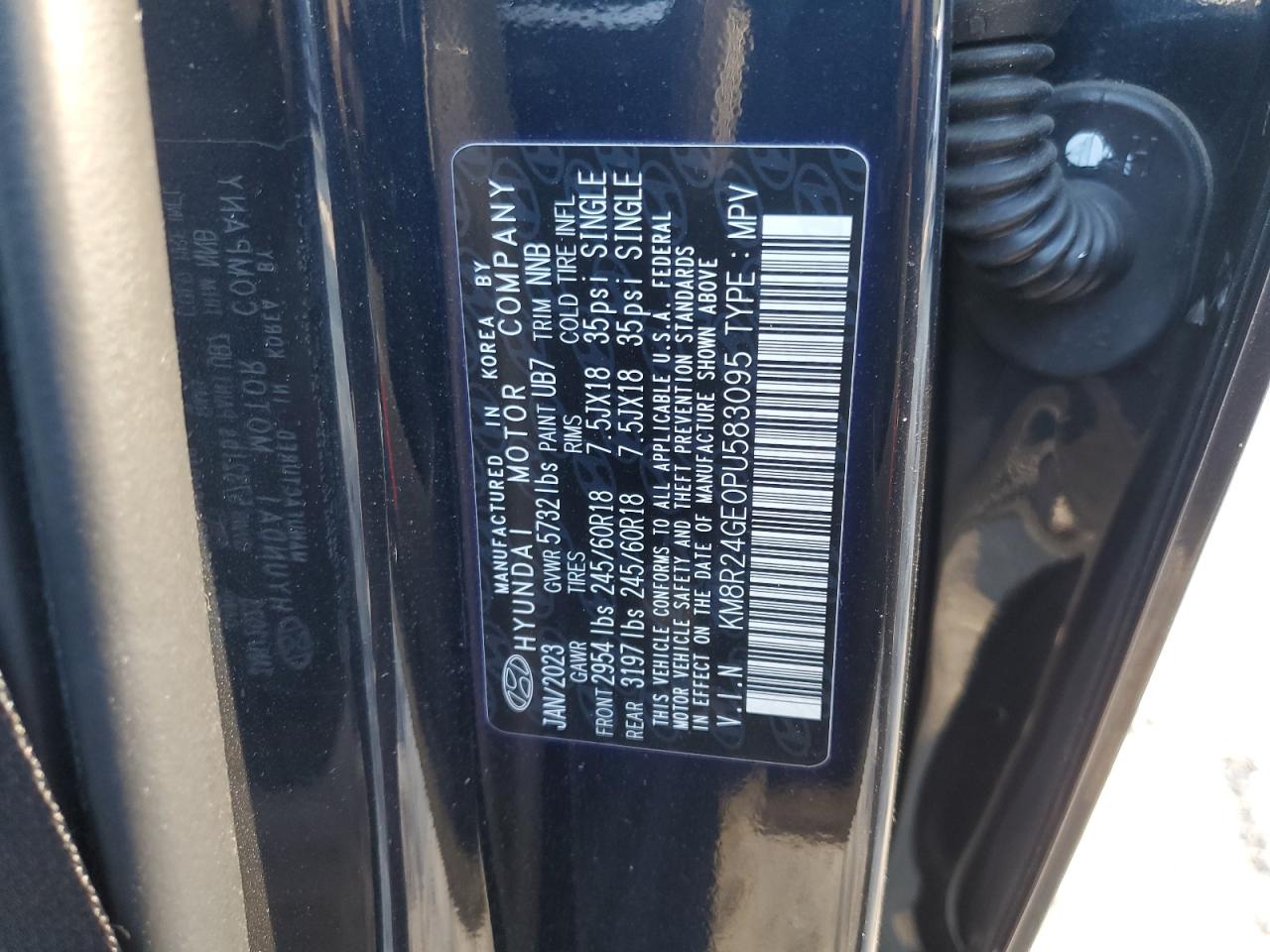 2023 Hyundai Palisade VIN KM8R24GE0PU583095 Copart auction photo, side damage thumbnail 14