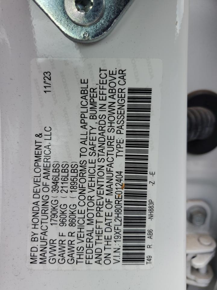 2024 Honda Civic VIN 19XFL2H80RE012404 Copart auction photo, front end damage thumbnail 12