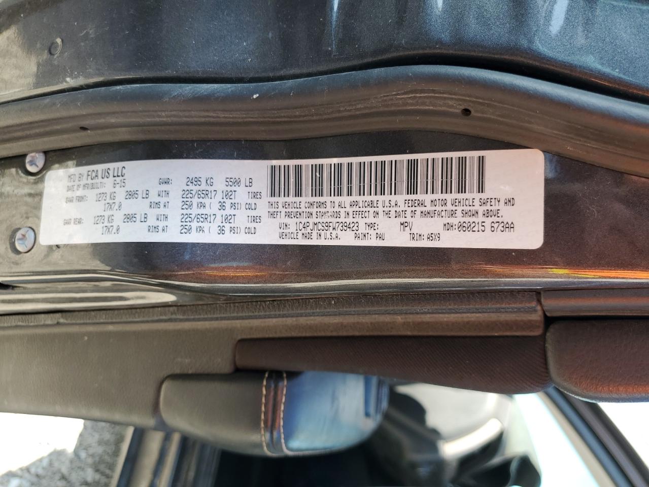 2015 Jeep Grand Cherokee VIN 1C4PJMCS9FW739423 Copart auction photo, front end damage thumbnail 12