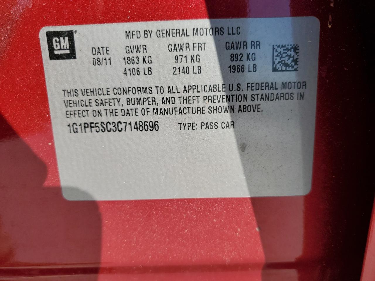 2012 Chevrolet Cruze VIN 1G1PF5SC3C7148696 Copart auction photo, side damage thumbnail 12