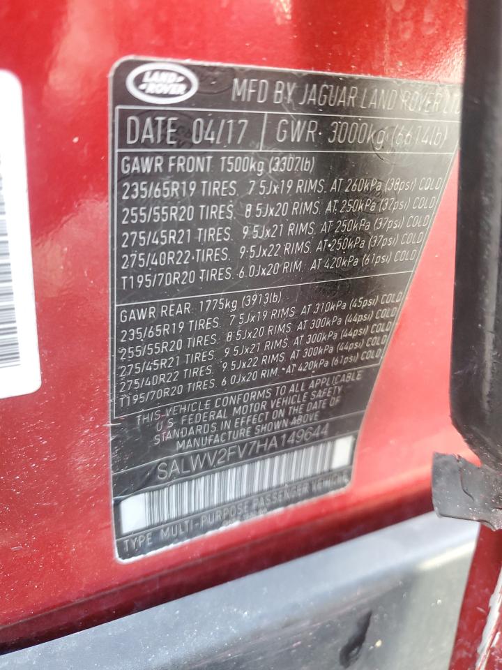 2017 Land Rover Range Rover VIN SALWV2FV7HA149644 Copart auction photo, side damage thumbnail 15